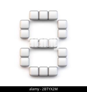 Cubo bianco, font pixel numero OTTO 8 rappresentazione 3D isolata su sfondo bianco Foto Stock