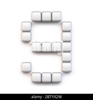 Cubo bianco, font pixel numero NOVE 9 rappresentazione 3D isolata su sfondo bianco Foto Stock