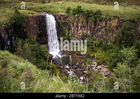 Lo Sterkspruit cade nella riserva naturale dei Monks Cowl, nel Sud Africa di Drakensberg, dopo una stagione di piogge eccezionalmente buona Foto Stock