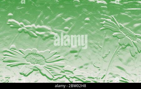 Verde chiaro 3d goffrato effetto metallico effetto di fiori margheriti, spazio per il testo, copia Foto Stock