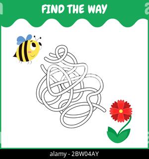 Labirinto educativo o gioco labirinto per bambini con api e fiori. Illustrazione vettoriale. EPS 10 Illustrazione Vettoriale