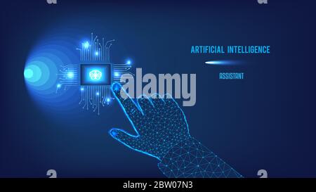 Intelligenza artificiale, concetto di analisi dei dati e concetti di tecnologie moderne quali nanotecnologie, reti neurali, apprendimento automatico. Chip, br Illustrazione Vettoriale