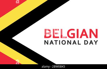 Belgio Giornata Nazionale 21 luglio semplice biglietto d'auguri con titolo e bandiere nazionali, orizzontale su sfondo bianco. Illustrazione Vettoriale