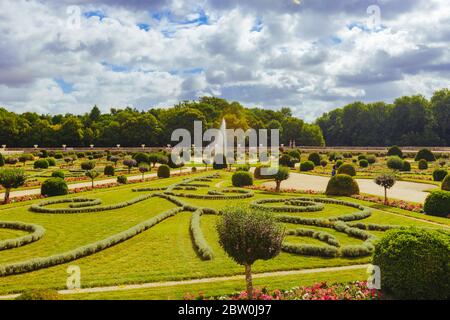 23 luglio 2017, castello di Chenonceau. Francia. Facciata del castello medievale delle Signore. Castello medievale reale di Chenonceau parco e giardino. Chenonceau Foto Stock