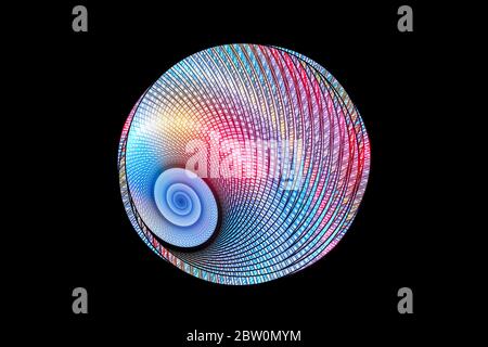 Geometria frattale a spirale colorata e brillante isolata su sfondo astratto generato dal computer, rendering 3D Foto Stock