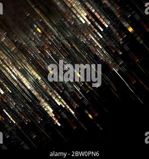 Linee decorative a righe, movimento urbano e forme di design vivide. Colori marrone, giallo e scuro Foto Stock