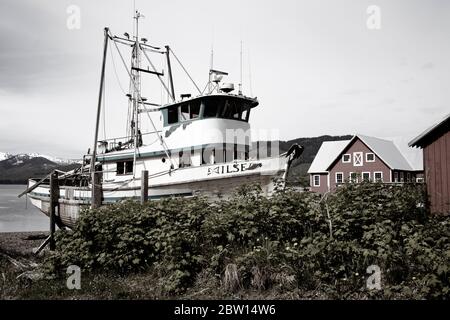 Barche al museo della Cannery di Icy Strait Point, Hoonah City, Chichagof Island, Alaska sudorientale, USA Foto Stock