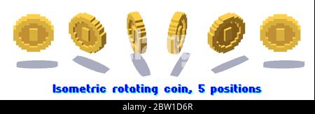 Set di monete in pixel rotanti per il gioco o l'animazione app Illustrazione Vettoriale