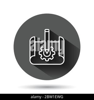 Icona prototipo in stile piatto. Illustrazione vettoriale di avvio su sfondo nero rotondo con effetto di ombra lungo. Sviluppo modello cerchio pulsante business Illustrazione Vettoriale