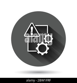 Icona di errore del documento nello stile piatto. Immagine vettoriale del referto interrotta su sfondo nero rotondo con effetto di ombra lungo. Attività di Circle Button danneggiata Illustrazione Vettoriale