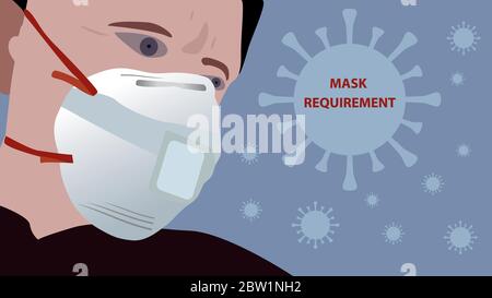 Cute uomo che indossa maschera protettiva. Concetto di quarantena del coronavirus. Illustrazione Vettoriale