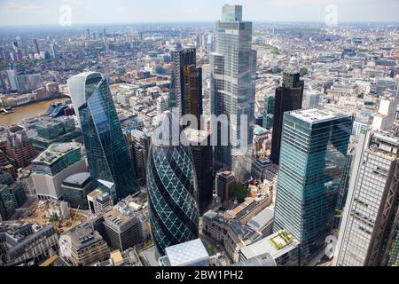 Veduta aerea del quartiere finanziario di Londra, Regno Unito Foto Stock