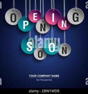 Apertura a breve con il modello di progettazione di banner con piastra di aggancio per la pubblicità promozionale Illustrazione Vettoriale