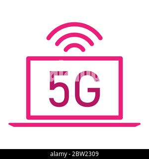 Logo 5g con notebook - Concept 5G FAST Internet, logo 5G sulle sagome del notebook. Illustrazione del vettore. Illustrazione 5g simbolo Internet i Illustrazione Vettoriale