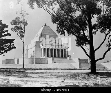 Monumento di guerra australiano che sarà svelato dal principe Giorgio . Il Santuario della memoria , il memoriale di guerra dello Stato di Victoria , Australia , è stato appena completato ad un costo di Â£ 250 , 000 . Sarà svelata dal principe Giorgio il 11 novembre in occasione della celebrazione del centenario della città di Melbourne . Spettacoli fotografici , il Santuario della memoria . 17 maggio 1934 . Foto Stock