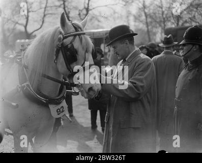 Pasqua Lunedi Van Horse Parade in Regents Park . I cavalli cart di tutta Londra hanno partecipato alla Parata del lunedì di Pasqua Van Horse , tenuta a Regents Park , Londra . Sir George Hastings e Lieut col P Laurie , commissario della polizia metropolitana montata che giudica i cavalli alla parata . 28 marzo 1932 Foto Stock
