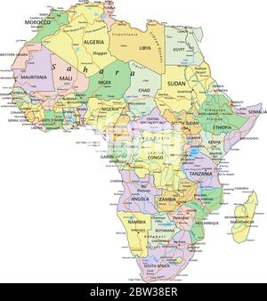 Africa - Mappa politica modificabile e molto dettagliata con livelli separati. Illustrazione Vettoriale