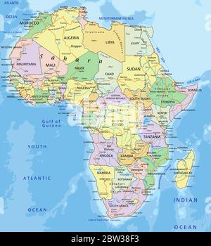 Africa - Mappa politica modificabile e molto dettagliata con livelli separati. Illustrazione Vettoriale