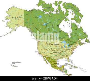 Mappa politica modificabile con livelli separati e molto dettagliata. America del Nord e Centro. Illustrazione Vettoriale
