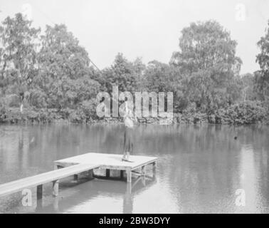 Concorrente donna per il trofeo di lancio del volo del Duke of Westminster . Spettacoli fotografici , la pesca con la mosca di salmone Hon MRS Cooper . 22 giugno 1935 Foto Stock