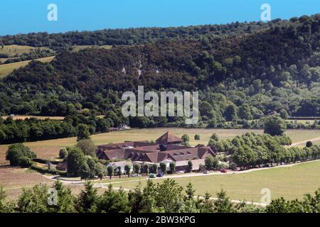 Vista della tenuta vinicola di Denbies nelle colline di Surrey, Dorking, area del Regno Unito di straordinaria bellezza Foto Stock