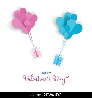 San Valentino con confezione regalo e carta cuore tagliata stile, cute sfondo per la promozione, invito, poster, banner, intestazioni, sito Web, saluto Illustrazione Vettoriale