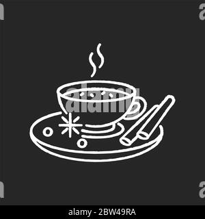 Masala chai gesso bianco icona su sfondo nero Illustrazione Vettoriale