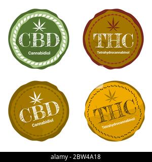 Vector design concetto sanitario e medico 4 di icona o logo per CBD cannabinoidi e THC tetraidrocannabinolo prodotti e olio Illustrazione Vettoriale