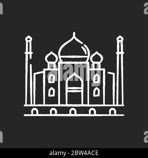 Taj Mahal gesso icona bianca su sfondo nero Illustrazione Vettoriale