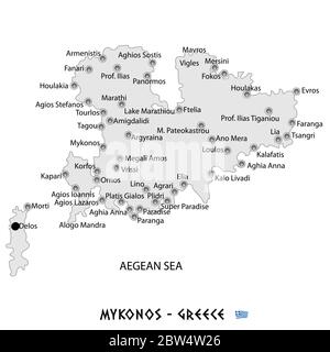 isola di mykonos in grecia mappa bianca illustrazione d'arte Illustrazione Vettoriale