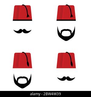 testa uomo con illustrazione grafica a colori fez set Illustrazione Vettoriale