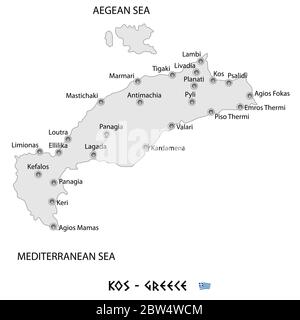 isola di kos in grecia mappa bianca illustrazione d'arte Illustrazione Vettoriale