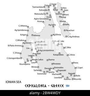 isola di cefalonia in grecia mappa bianca illustrazione d'arte Illustrazione Vettoriale