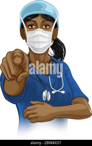 Medico o infermiere Donna in scrub uniforme puntamento Illustrazione Vettoriale