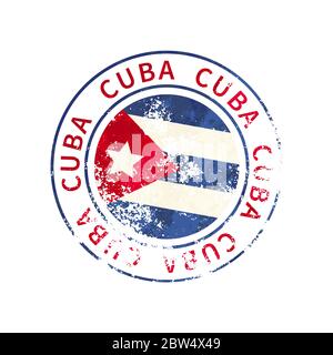 Cuba segno, vintage grunge imprint con bandiera su bianco Illustrazione Vettoriale