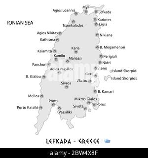 isola di lefkada in grecia mappa bianca illustrazione d'arte Illustrazione Vettoriale