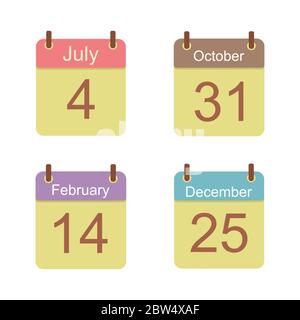 Set di icone del calendario in stile piatto. Illustrazione vettoriale Foto Stock