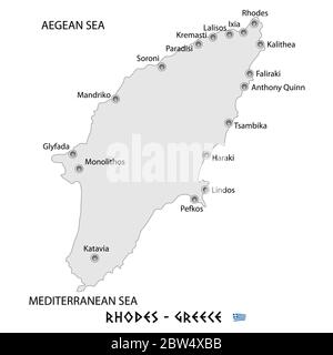 isola di rodi in grecia mappa bianca illustrazione d'arte Illustrazione Vettoriale