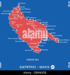 isola di zante in grecia mappa rossa illustrazione in colorato Illustrazione Vettoriale