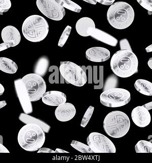 Un sacco di monete antiche in argento lucido brillante, argento pioggia senza cuciture motivo su scuro Illustrazione Vettoriale