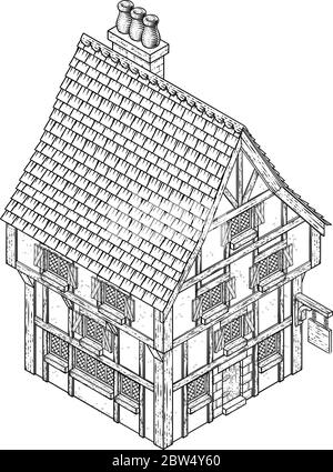 Inn Pub Public House Isometric Vintage Map icona Illustrazione Vettoriale