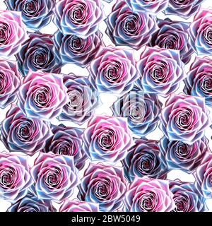 Motivo senza cuciture di rose metalliche di colore blu e rosa Foto Stock