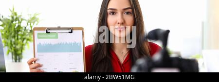 Video di registrazione di Businesslady Foto Stock