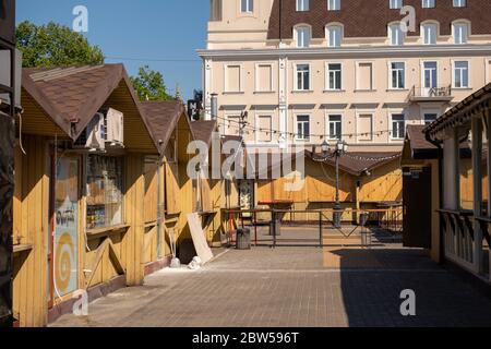 Fiera della città, in quarantena. Mercato alimentare senza persone. Odessa. Ucraina. 2020.05.01. Foto Stock