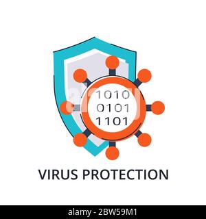 Concetto di protezione antivirus in linea piatta. Illustrazione vettoriale moderna per il web e app design, marketing e materiale stampato Illustrazione Vettoriale