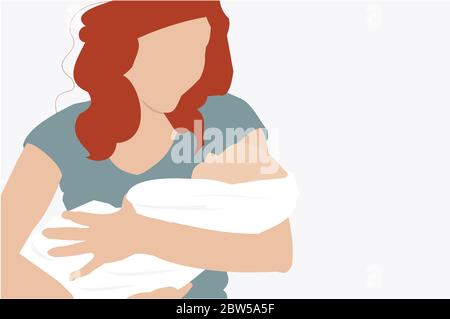 Illustrazione di una madre che tiene il suo bambino neonato in braccio - Trendy e Ritratto minimale Foto Stock