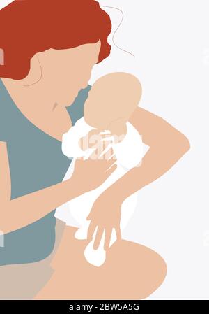 Illustrazione di una madre che tiene il suo bambino neonato in braccio - Trendy e Ritratto minimale Foto Stock