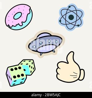 set di illustrazioni vettoriali di stock di patch di stile 90 Illustrazione Vettoriale