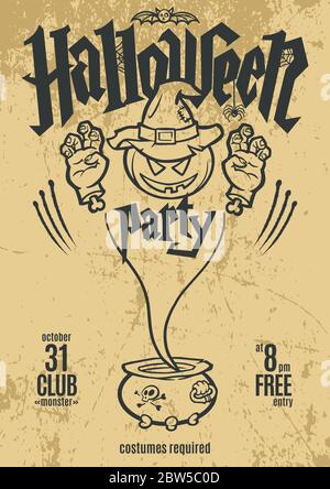 Modello di poster del party di Halloween. Illustrazione Vettoriale