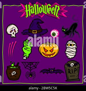 Set di icone di colore Halloween Illustrazione Vettoriale